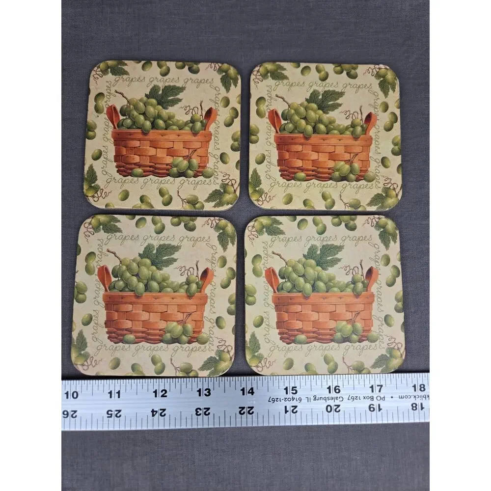 Longaberger Cork Backed Coasters with Grapes in Baskets